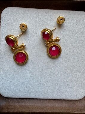 Julie Vos Gold-Tone Double-Drop Earrings with Pink Cabochons